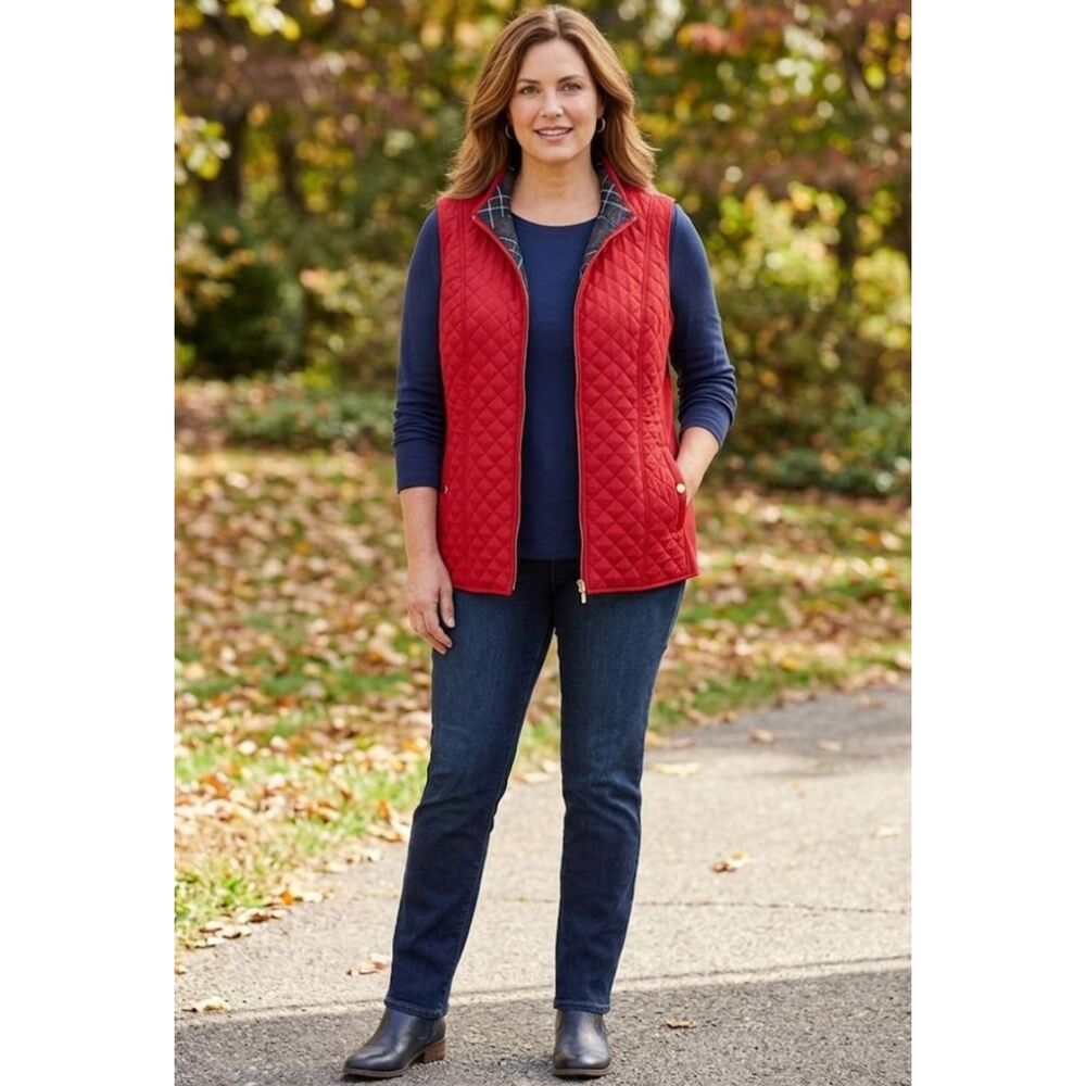 New Kim Rogers Red Everyday Quilted Puffer Jacket Vest Side Rib Women's Size 3X